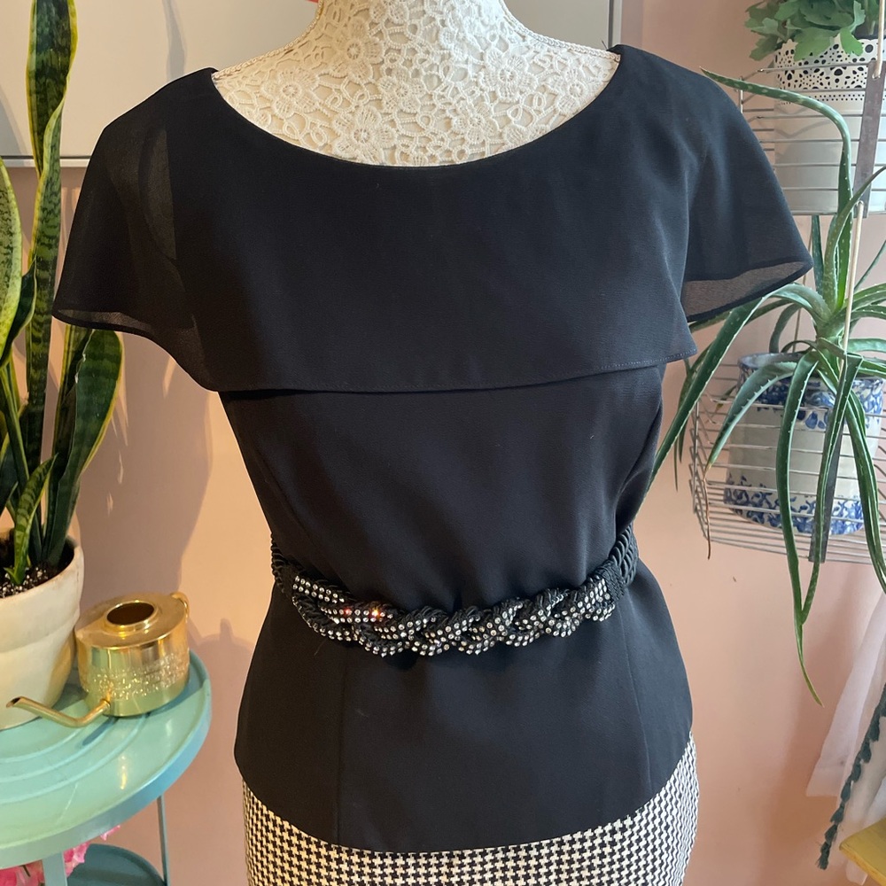 Vintage Jessica Black Cap Sleeve Flutter Blouse